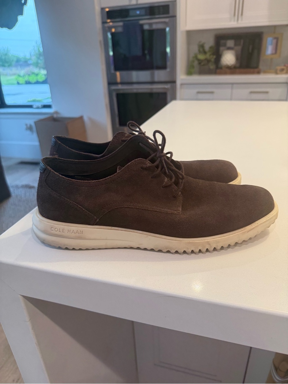 Cole Haan Men's Dark Brown Suede Derby Shoes with Cream Sole